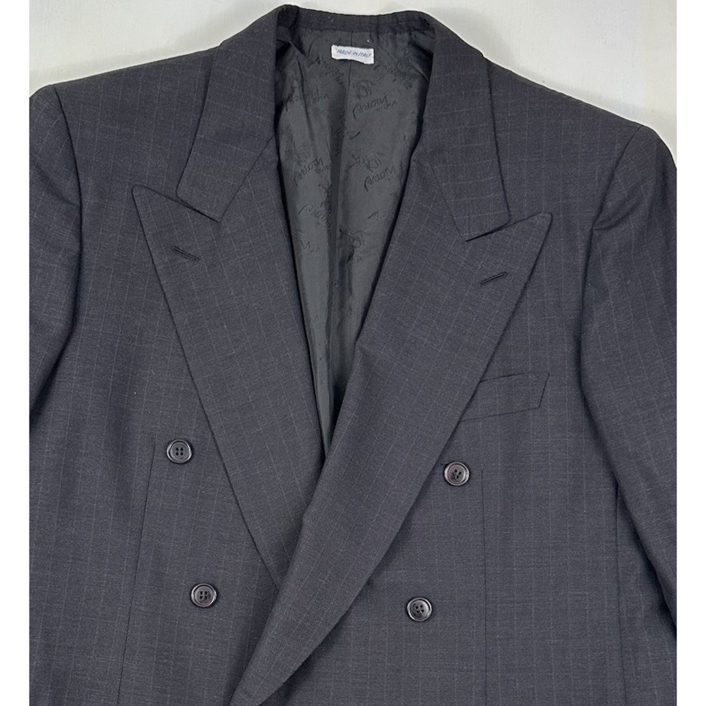 VTG Brioni Sport Coat Mens 41 Double Breasted Black‎ Gray Pinstriped Peak Lapel